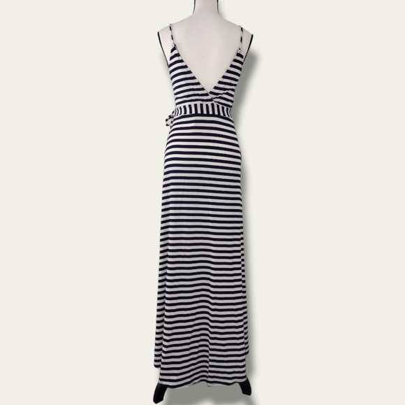 NEW IF BY THE SEA LOS ANGELES CA. Nautical Navy/White Striped Wrap Maxi Dress M - Picture 8 of 10